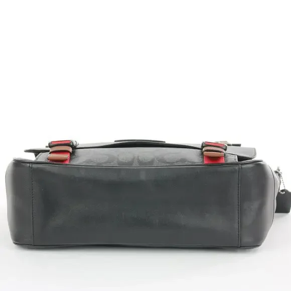 Coach Signature Messenger Bag Gray Black Canvas Leather Crossbody - Picture 5 of 8